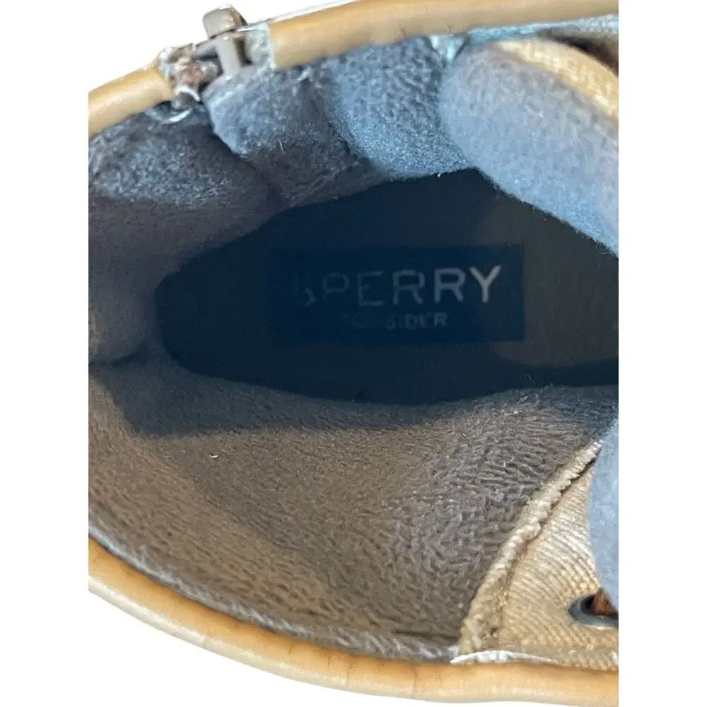 Sperry Top-Sider Kids Duck Boots Size 3M Gray Rubber Beige Canvas Side Zip